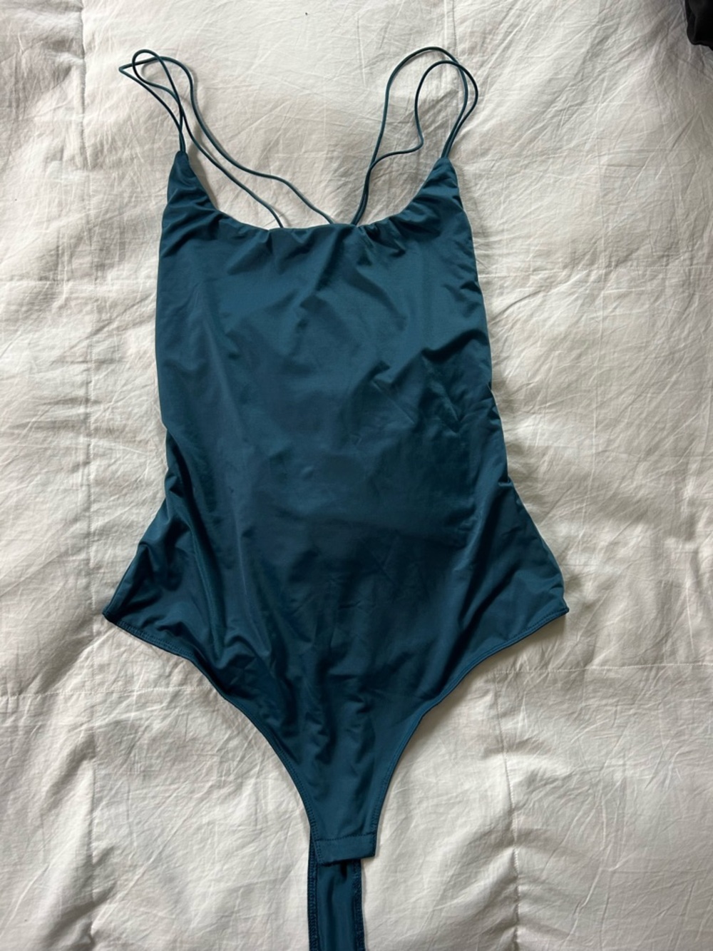 Teal Blue Stringy Back Bodysuit - Picture 1 of 4